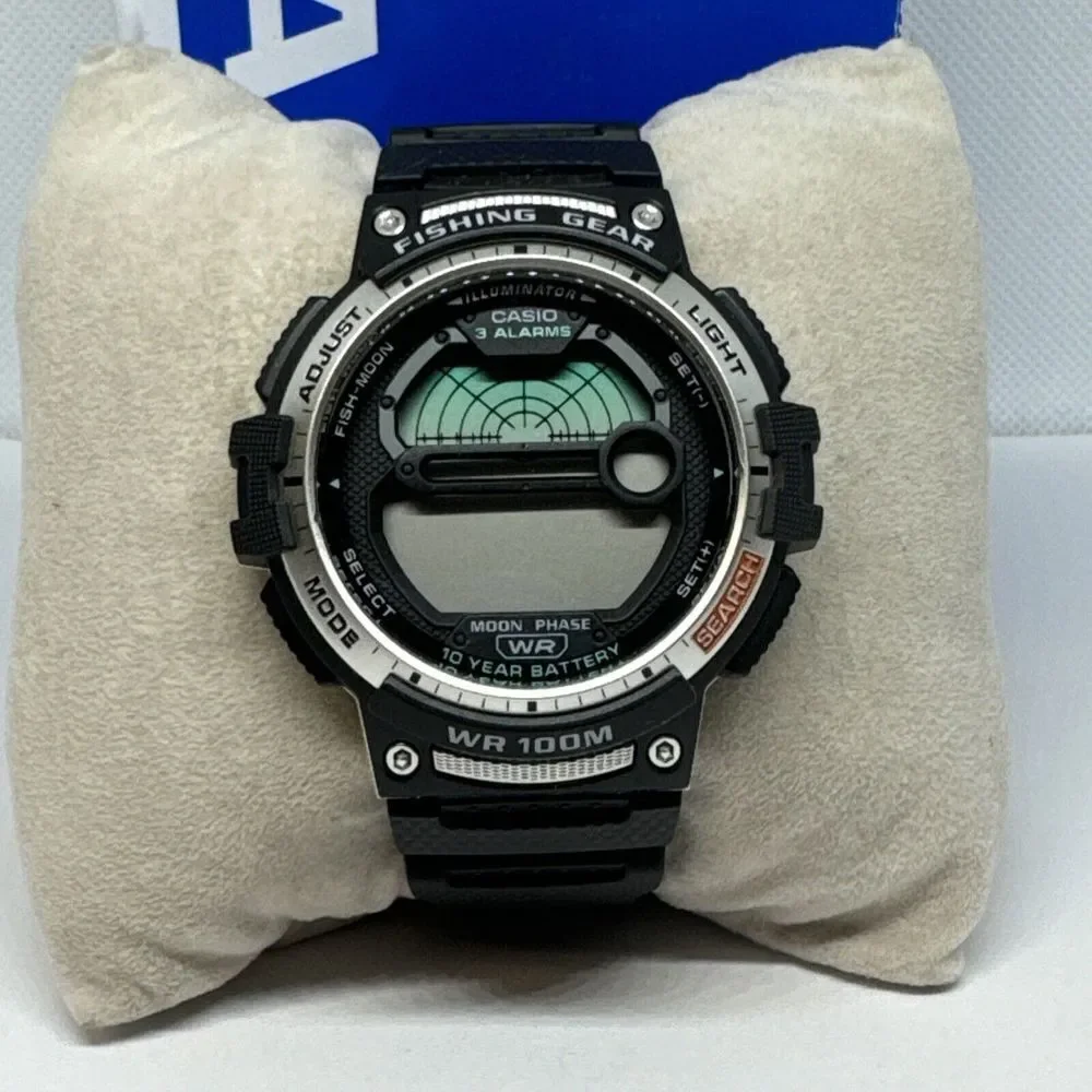 Casio WS-1200H-1A Men’s Black Resin Fishing Time Digital Dial Quartz Watch JNA46